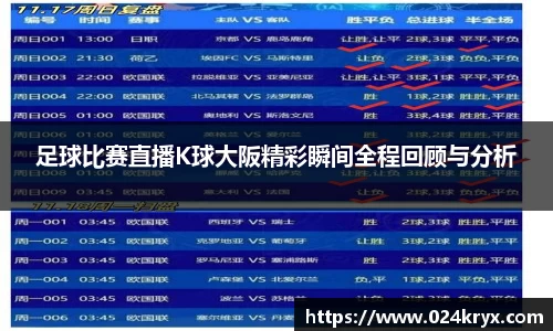 足球比赛直播K球大阪精彩瞬间全程回顾与分析